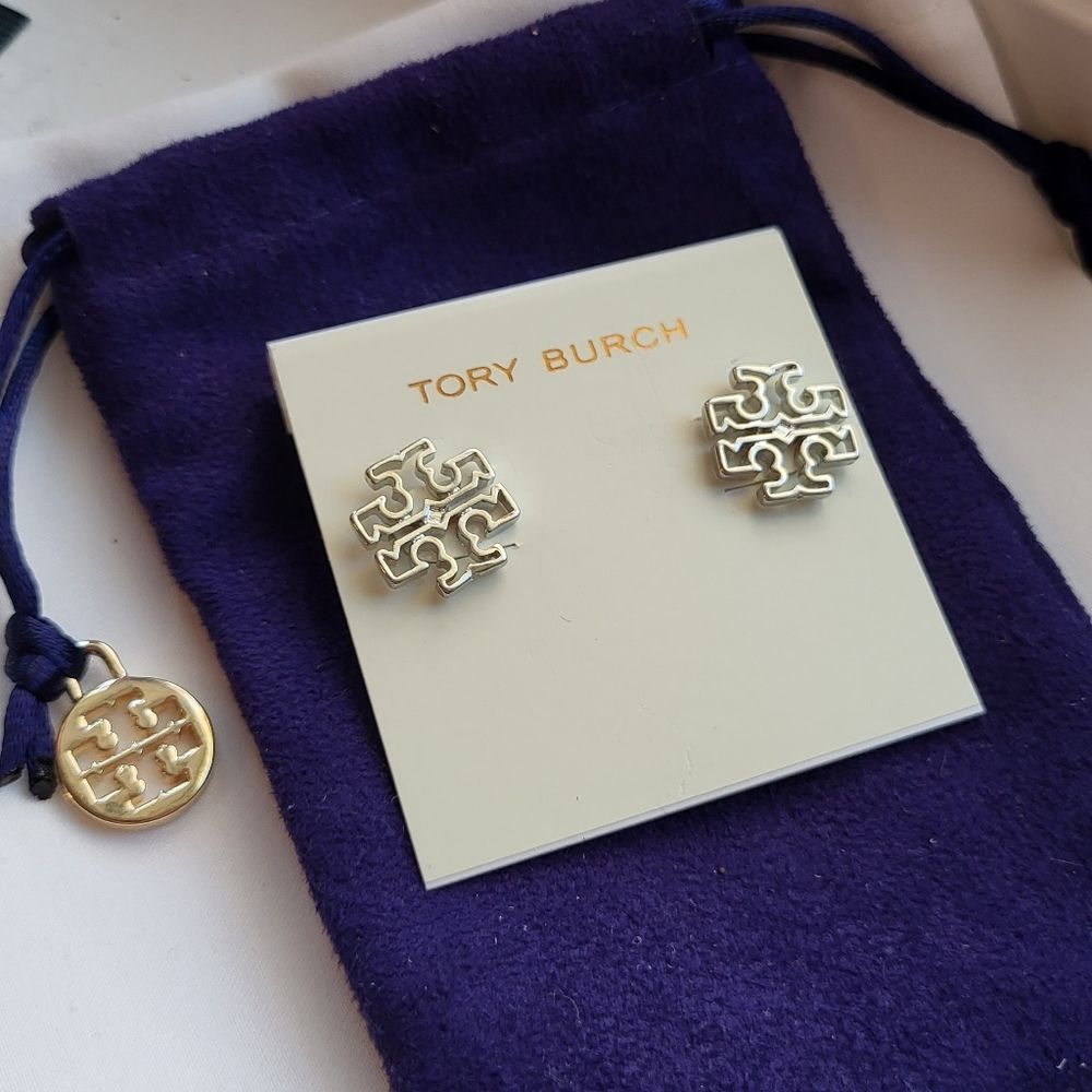 Tory Burch Silver Britten Logo Studs